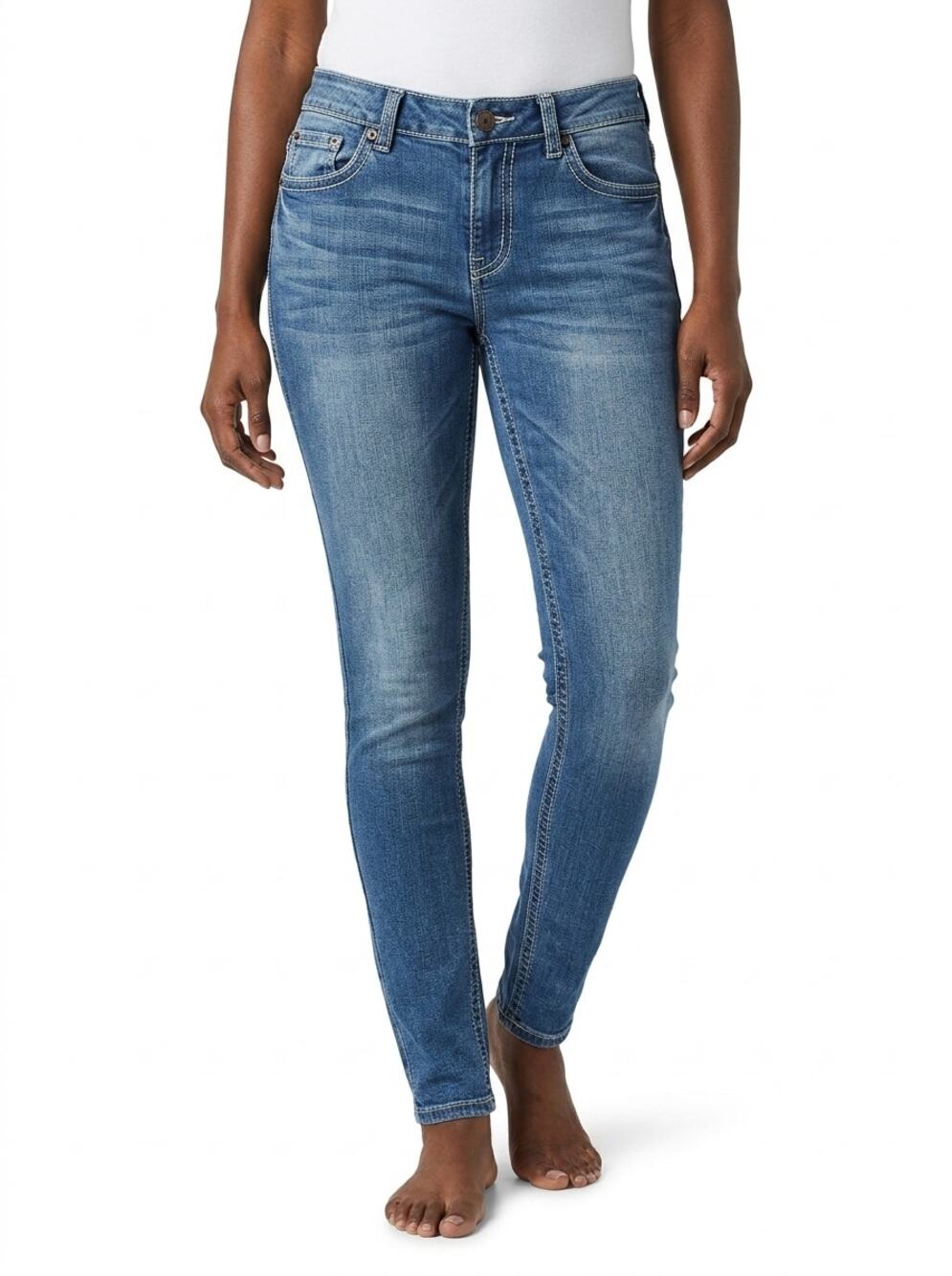 Royal RB Skinny Medium Wash Denim Embroidered Jeans Women Size 7